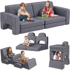 Modular Kids Play Couch, 10PCS Nugget Couch Kids for Boys and Girls, Child Sectional Sofa Versatile Kid Sofa for Playroom, Bedroom, Classroom, Grey