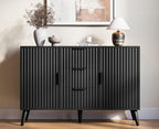 47" Black Sideboard Buffet Cabinet with 3 Drawers, Fluted Modern Buffet Cabinet with Storage, 2 Doors Sideboard Cabinets Accent Credenza for Dining Room|Living Room|Entryway