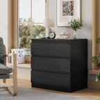 Black Wood Dresser for Bedroom, 3-Drawer Dresser for Clothes Storage, Modern Dressers with Wide Drawers, Wide Wooden Chest Drawers for Living Room, Entryway, TV Stand
