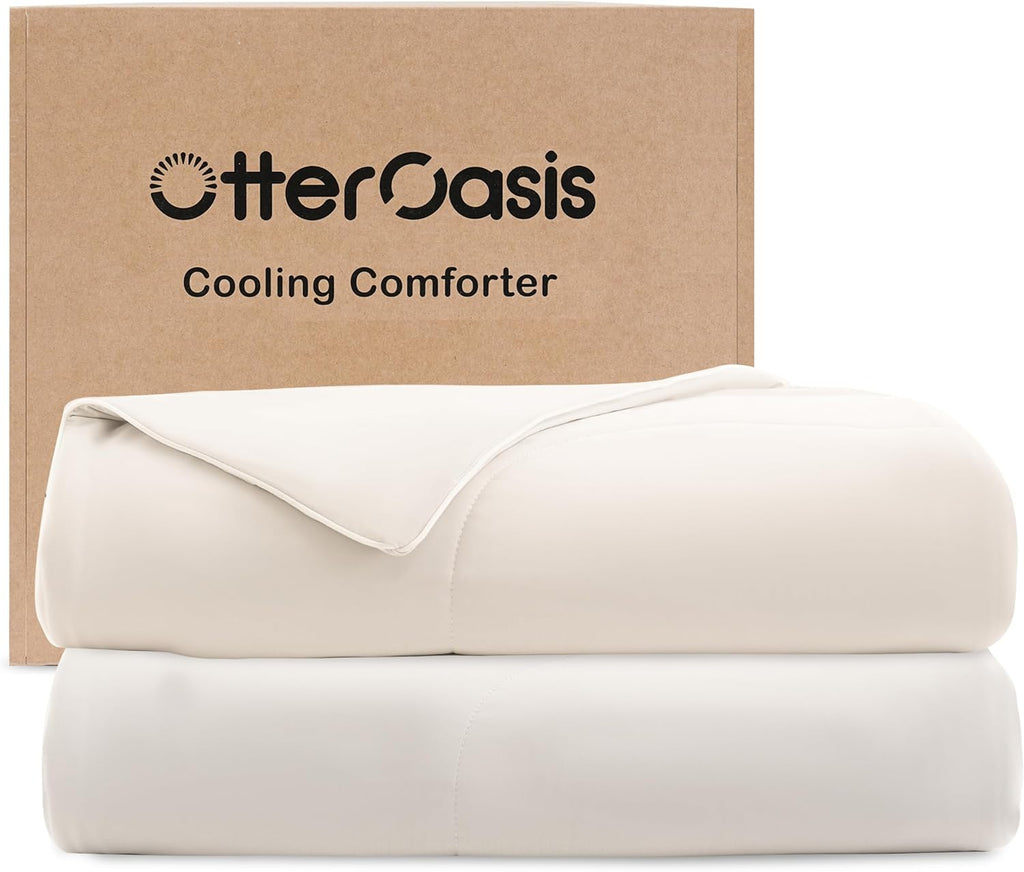 Cooling Comforter Queen Size for Hot Sleepers, 90"x90" Summer Cooling Blanket for Night Sweats, Silk Soft Lightweight Breathable All-Season White Cooling Quilt Blanket