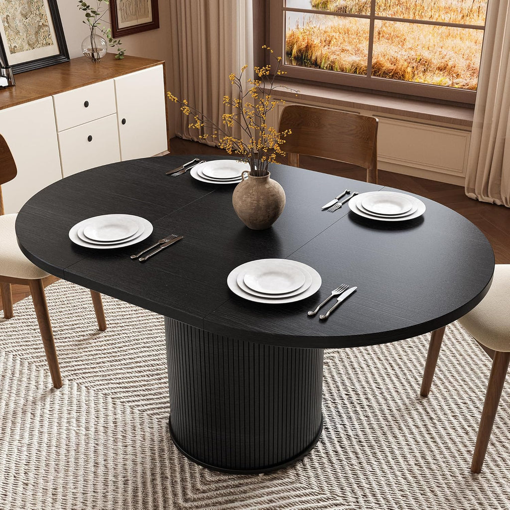 Extendable Dining Room Table Round Dining Table for 4 6 8, 43"-59" Modern Wood Kitchen Table with Removable Leaves Extendable Dinner Tables|Living Room|Small Space