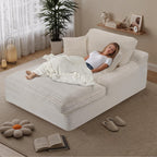 Oversized Chaise Lounge Chair, 57.5'' Deep Seat with 6'' Thick Cushion, Upholstered Sleeper Sofa with Pillows, Comfy Lounge Chair for Tall Adults, Living Room or Bedroom(White)