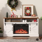 70 inch Fireplace TV Stand for Living Room, Electric Fireplace TV Stand with 12 Colors of 3D Flame & Heating, Entertainment Center with Storage Cabinet (White, Rustic Sliding)