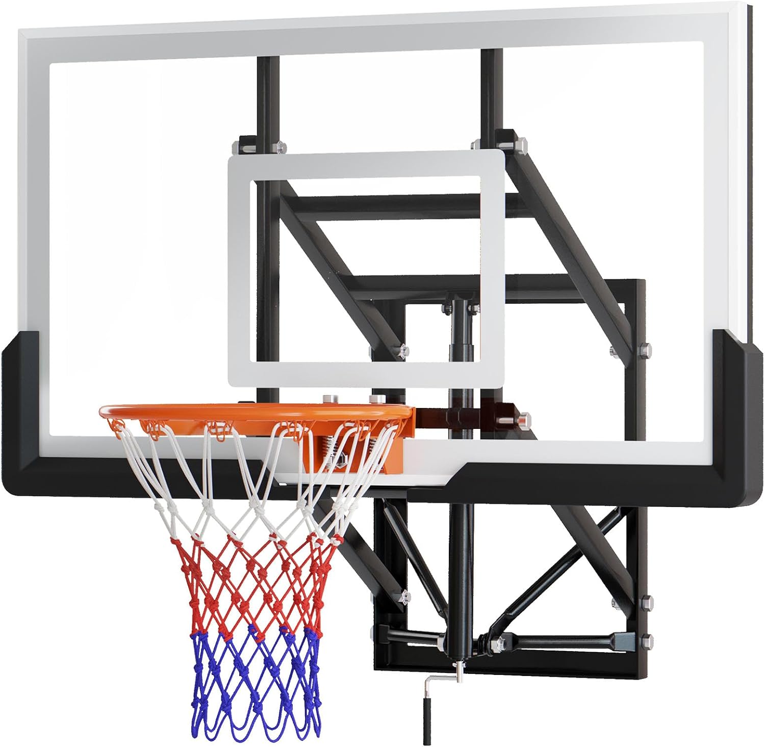 54 Inch Basketball Backboard, 8-20 FT Height Adjustable Outdoor Wall Mounted Basketball Hoop for Gyms Garages Schools