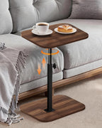 C Shaped End Table with Adjustable Height & 360° Swivel Top, Side Table & TV Tray Table for Living Room, Bedroom, Small Spaces, Walnut