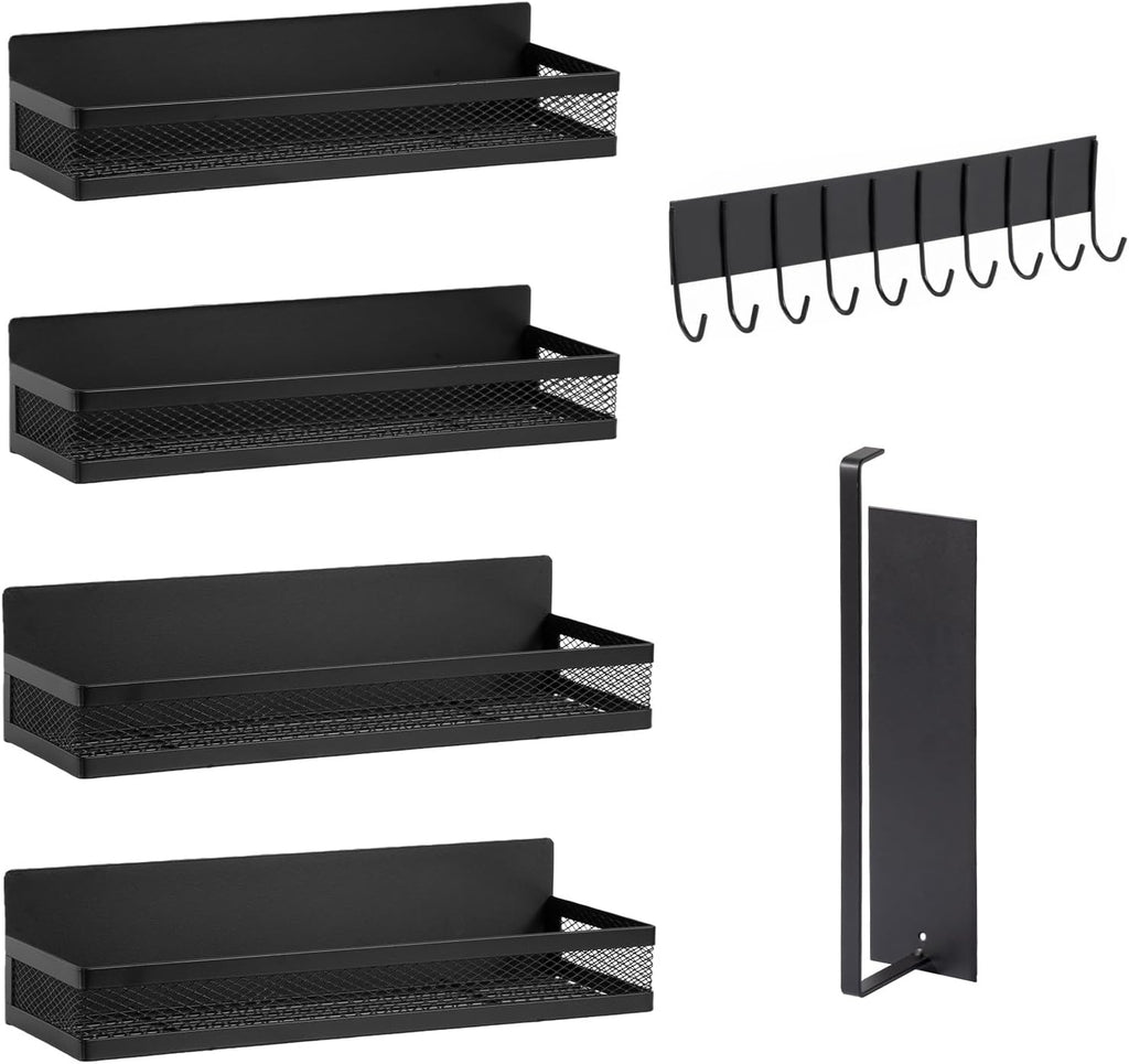 6 Pack Magnetic Shelves for Washing Machine and Fridge, Magnetic Laundry Organizer, Magnetic Fridge Shelves with Versatile Hooks, Paper Towel Holder and Metal Storage Baskets