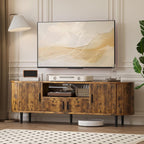 70" Fluted TV Stand, Mid Century Modern TV Stand for TVs up to 80", Entertainment Center with Storage, Adjustable Shelves, Wood Media Console for Living Room, Bedroom,Rustic Brown