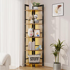 5-Tier Corner Shelf Stand with LED Light, 70 Inch Tall Display Shelf for Living Room, Bedroom, Bookshelf, Industrial Shelf with Steel Frame, Plant Shelf (Brown)