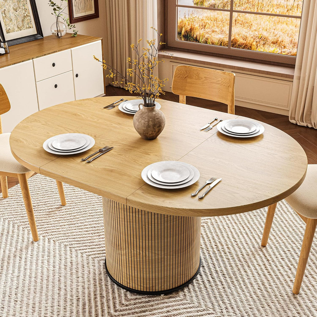 Extendable Dining Room Table Round Dining Table for 4 6 8, 43"-59" Modern Wood Kitchen Table with Removable Leaves Extendable Dinner Tables|Living Room|Small Space