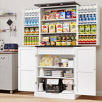 72" Tall Pantry Cabinet, 31.5" W Larger Farmhouse Kitchen Pantry Cabinet with Barn Doors, Hidden Drawer and 4 Shelves, Wood Versatile Storage Cabinet for Kitchen, Dining Room, Living Room