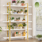 Heavy Duty 5-Tier Industrial Bookcase, 47" Wide Wood Bookshelf for Home Office, 120lbs Shelf Capacity, Shelving Display with Reinforced Horizontal Shelf for Living Room Bedroom,White