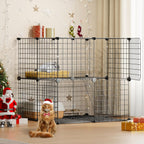 2 Tier Cat Cage with Climbing Ladder, Detachable Metal Wire Cat Kennels for Indoor Cats, DIY Cat Crate for Ferret, Squirrel and Small Animals, Black