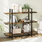 Heavy Duty 3-Tier Industrial Bookcase, 39" Wide Wood Bookshelf for Home Office, 120lbs Shelf Capacity, Rustic Open Shelving Display with Reinforced Horizontal Shelf for Living Room Bedroom