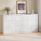 White Wood Dresser for Bedroom, 9 Drawer Clothes Storage | Modern, Handle-Free, High Gloss, Wooden Drawers, 55" long, for Living Room, Entryway, TV Stand