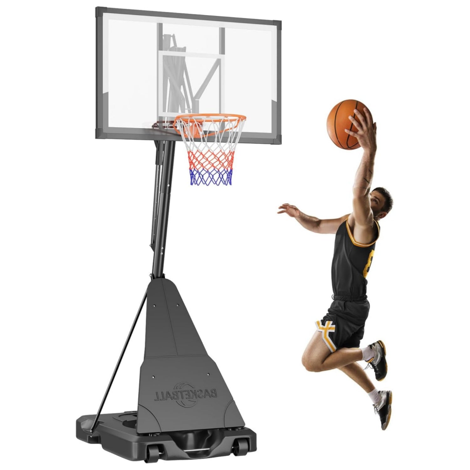 44 Inch Basketball Hoop, 5-10FT Height Adjustable Basketball Hoop Goal System with Shatterproof Backboard and Wheels, Outdoor Portable Basketball Goals for Backyard, Garage, Park (Hand Pull)