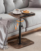 C Shaped End Table with Adjustable Height & 360° Swivel Top, Side Table & TV Tray Table for Living Room, Bedroom, Small Spaces, Brown