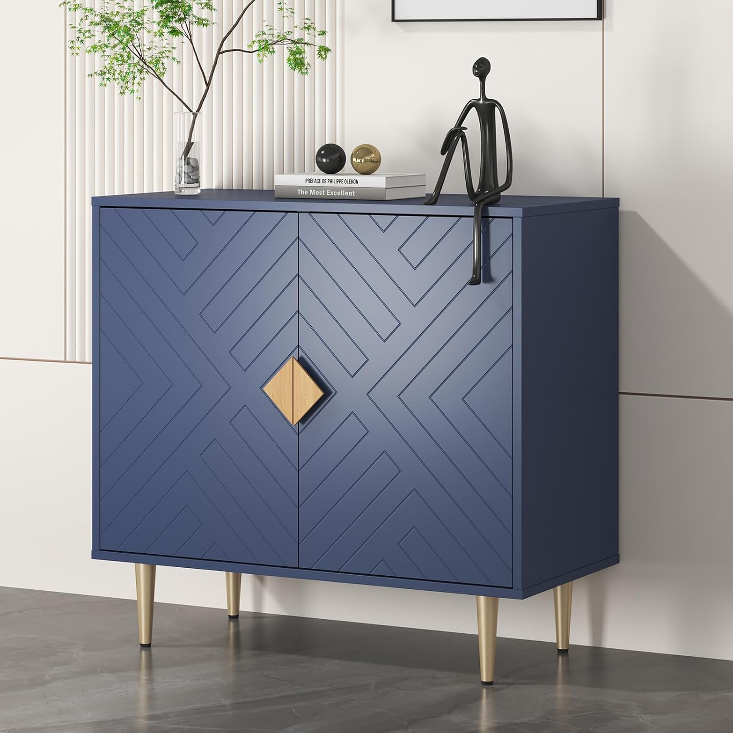Buffet Cabinet with Storage, 31.5'' Modern Sideboard Cabinet with 2 Doors and Adjustable Shelf, Credenza Buffet Table for Living Room, Kitchen and Entryway, Blue