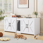 Litter Box Enclosure for 2 Cats, Hidden Litter Box Furniture with Double Rooms, Cat Bed, PVC Pad and Scratch Pad, White