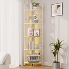 5-Tier Corner Shelf Stand with LED Light, 70 Inch Tall Display Shelf for Living Room, Bedroom, Bookshelf, Industrial Shelf with Steel Frame, Plant Shelf (White)