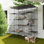 5-Tier 70 Inch Large Cat Cages, DIY Cat Enclosure Indoor with 5 Doors 12 Jumping, Large Detachable Metal Wire Cat Kennel Exercise Place Ideal for 1-4 Cats