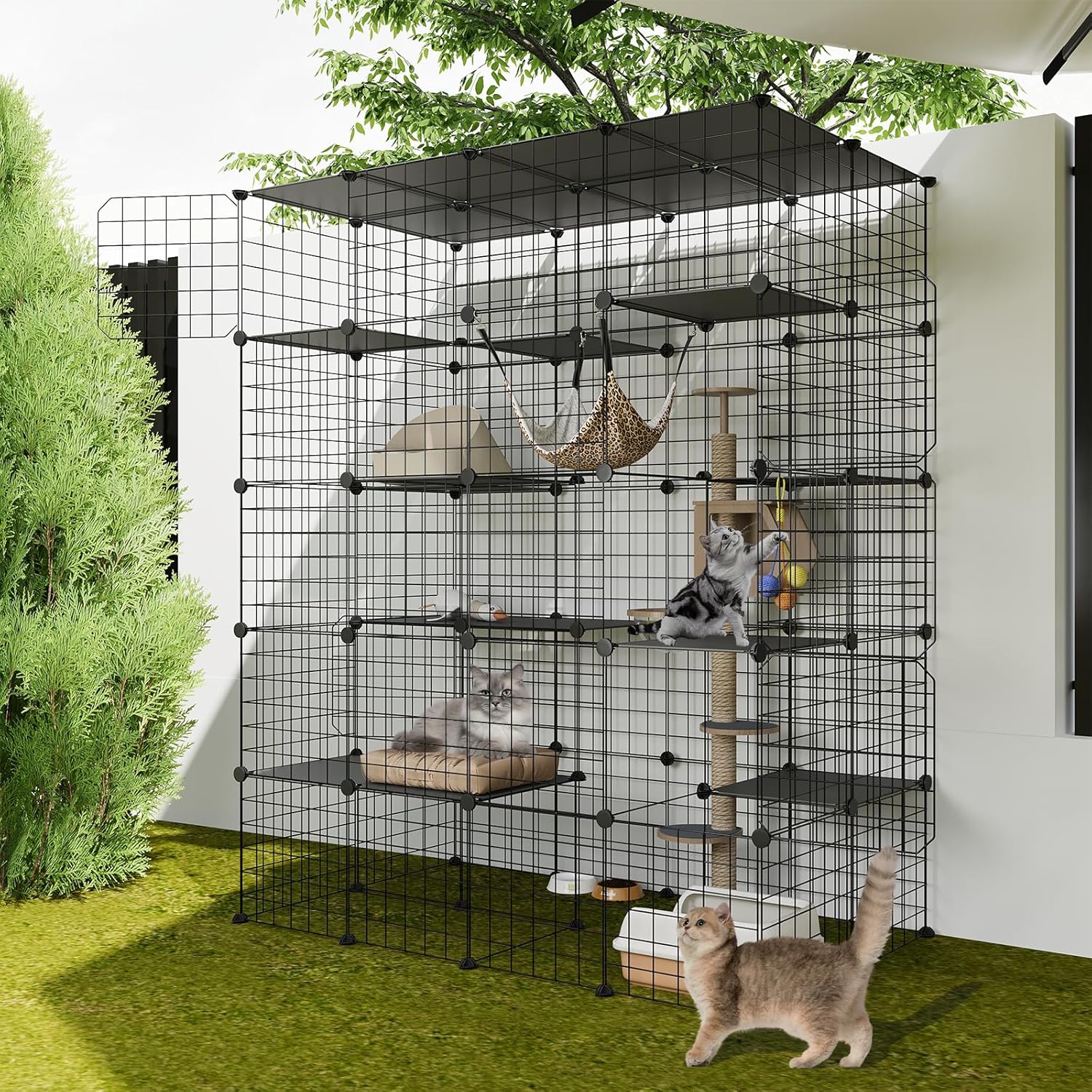 5-Tier 70 Inch Large Cat Cages, DIY Cat Enclosure Indoor with 5 Doors 12 Jumping, Large Detachable Metal Wire Cat Kennel Exercise Place Ideal for 1-4 Cats