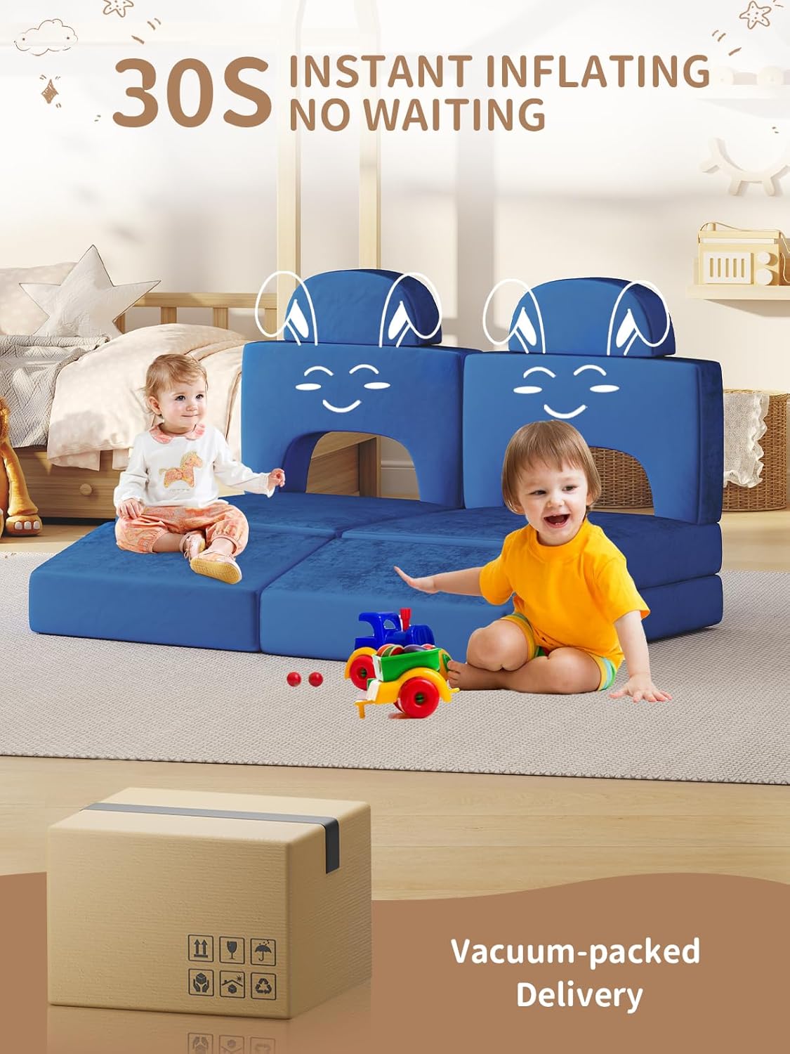Modular Kids Play Couch, 10PCS Nugget Couch Kids for Boys and Girls, Child Sectional Sofa Versatile Kid Sofa for Playroom, Bedroom, Classroom, Navy Blue