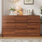 Fluted Dresser for Bedroom, 9 Drawer Dressers for Closet 55" Wide Large Wood Dresser Modern TV Stand, Wooden Clothes Storage Organizer Chest of Drawers for Living Room Hallway Entryway