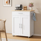 Kitchen Island Cart with Storage, Small Kitchen Island on Wheels with Large Drawer, Adjustable Shelf & Towel Rack, Rolling Island Table for Kitchen & Dining Room, White