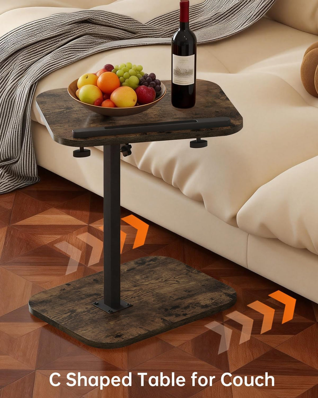 C Shaped End Table with Adjustable Height & 360° Swivel Top, Side Table & TV Tray Table for Living Room, Bedroom, Small Spaces, Brown