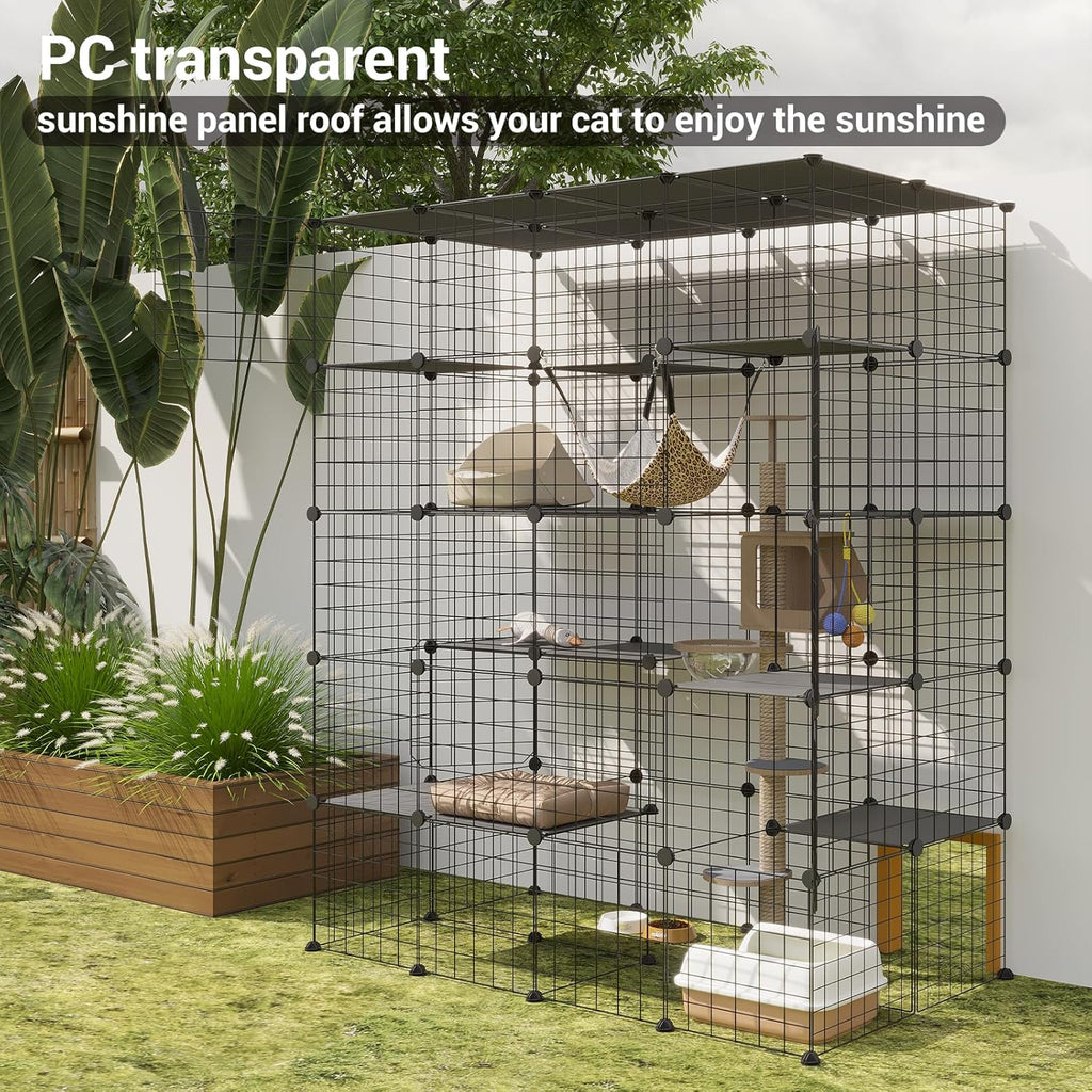 5-Tier 70 Inch Large Cat Cages, DIY Cat Enclosure Indoor with 5 Doors 12 Jumping, Large Detachable Metal Wire Cat Kennel Exercise Place Ideal for 1-4 Cats