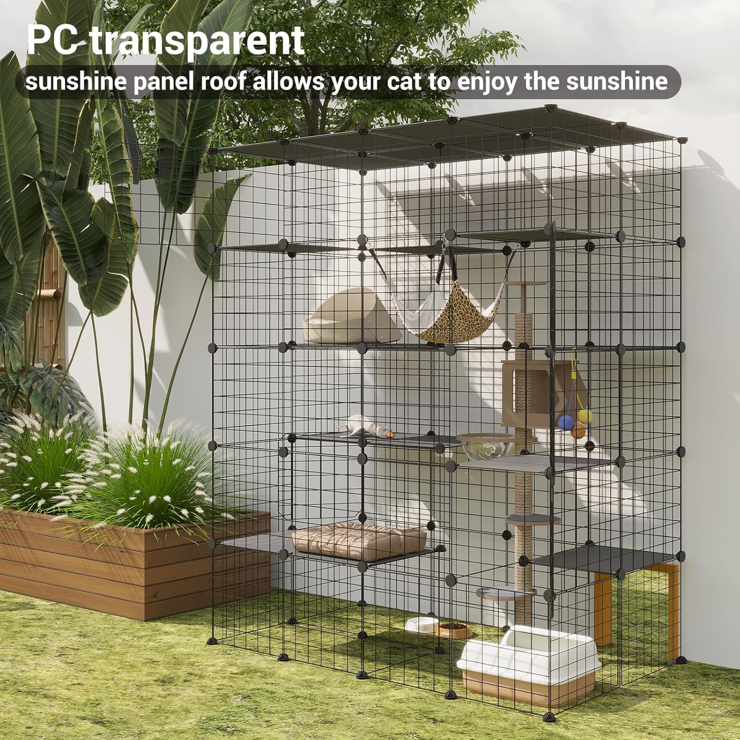 5-Tier 70 Inch Large Cat Cages, DIY Cat Enclosure Indoor with 5 Doors 12 Jumping, Large Detachable Metal Wire Cat Kennel Exercise Place Ideal for 1-4 Cats