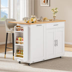 Rolling Kitchen Island with Hidden Trash Can Storage, Kitchen Island on Wheels with Storage, 3-Tier Spice Rack, Towel Rack&Drawer, Mobile Portable Island for Kitchen, White