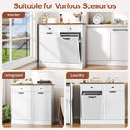 Double Tilt Out Trash Can Cabinet 20 Gallon Large Wooden, Free Standing Laundry Sorter with 2 Hideaway Drawer, 2 Doors Recycling Trash Can Storage for Kitchen (White, 20 Gallon)