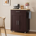 Kitchen Island Cart with Storage, Small Kitchen Island on Wheels with Large Drawer, Adjustable Shelf & Towel Rack, Rolling Island Table for Kitchen & Dining Room, Dark Coffee
