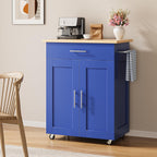 Kitchen Island Cart with Storage, Small Kitchen Island on Wheels with Large Drawer, Adjustable Shelf & Towel Rack, Rolling Island Table for Kitchen & Dining Room, Blue