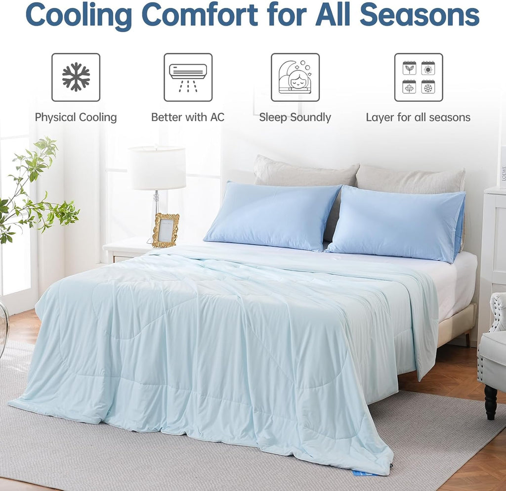 Cooling Comforter Twin Size for Hot Sleepers, 68"x90" Summer Cooling Blanket for Night Sweats, Silk Soft Lightweight Breathable All-Season Blue Cooling Quilt Blanket