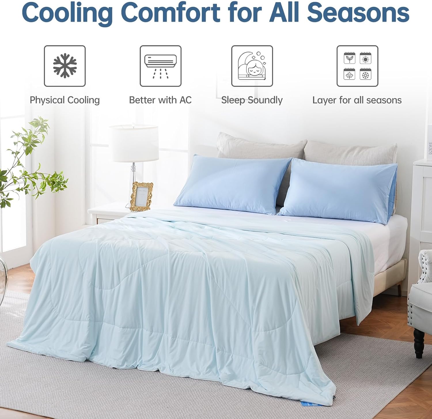 Cooling Comforter Twin Size for Hot Sleepers, 68"x90" Summer Cooling Blanket for Night Sweats, Silk Soft Lightweight Breathable All-Season Blue Cooling Quilt Blanket