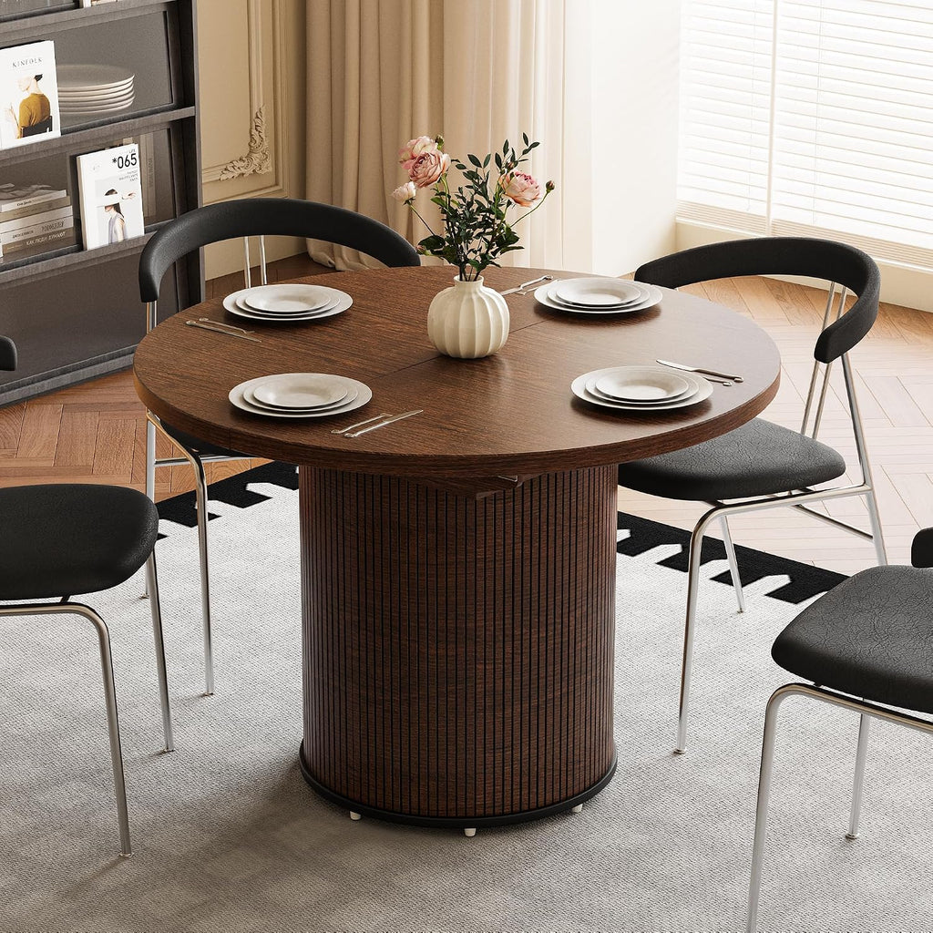Extendable Dining Room Table Round Dining Table for 4 6 8, 43"-59" Modern Wood Kitchen Table with Removable Leaves Extendable Dinner Tables|Living Room|Small Space
