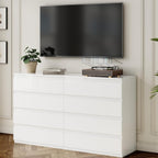 White Wood Dresser for Bedroom, 8 Drawer Dressers for Clothes Storage, Modern Dresser with Wide Drawers, Wide Wooden Chest Drawers for Living Room, Entryway, TV Stand(55" W x15.4 Dx32.3 H)