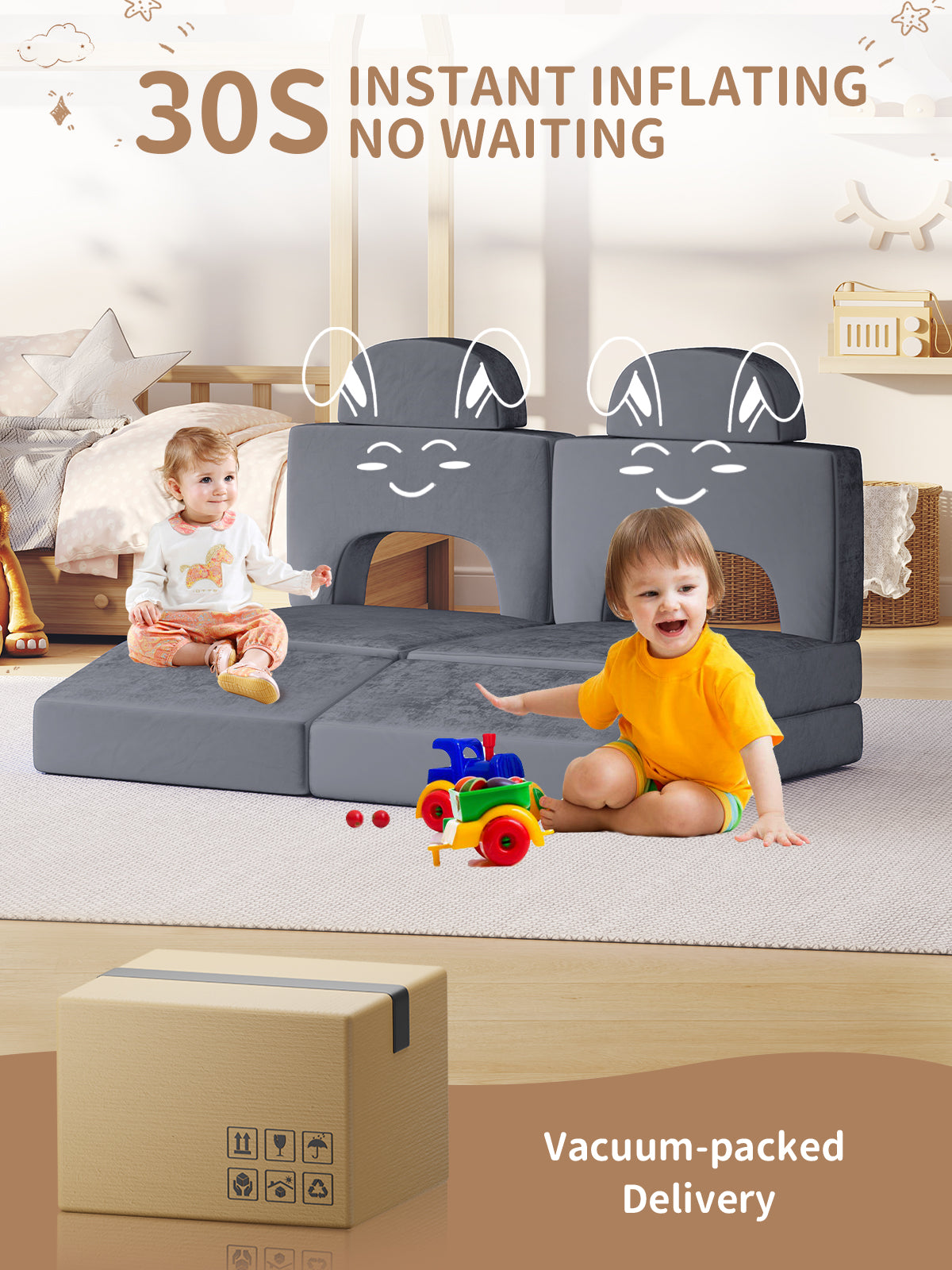 Modular Kids Play Couch, 10PCS Nugget Couch Kids for Boys and Girls, Child Sectional Sofa Versatile Kid Sofa for Playroom, Bedroom, Classroom, Grey