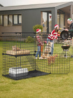 2 Tier Kitten Cage with Climbing Ladder, Sturdy and Stable Metal Wire Cat Enclosure for Indoor Cats, DIY Crate for Ferret, Squirrel and Small Animals, Black