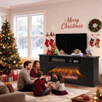 70 inch Fireplace TV Stand for Living Room, Electric Fireplace TV Stand with 12 Colors of 3D Flame & Heating, Entertainment Center with Storage Cabinet (Brown, Farmhouse)