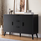 47" Black Sideboard Buffet Cabinet with 3 Drawers, Fluted Modern Buffet Cabinet with Storage, 2 Doors Sideboard Cabinets Accent Credenza for Dining Room|Living Room|Entryway