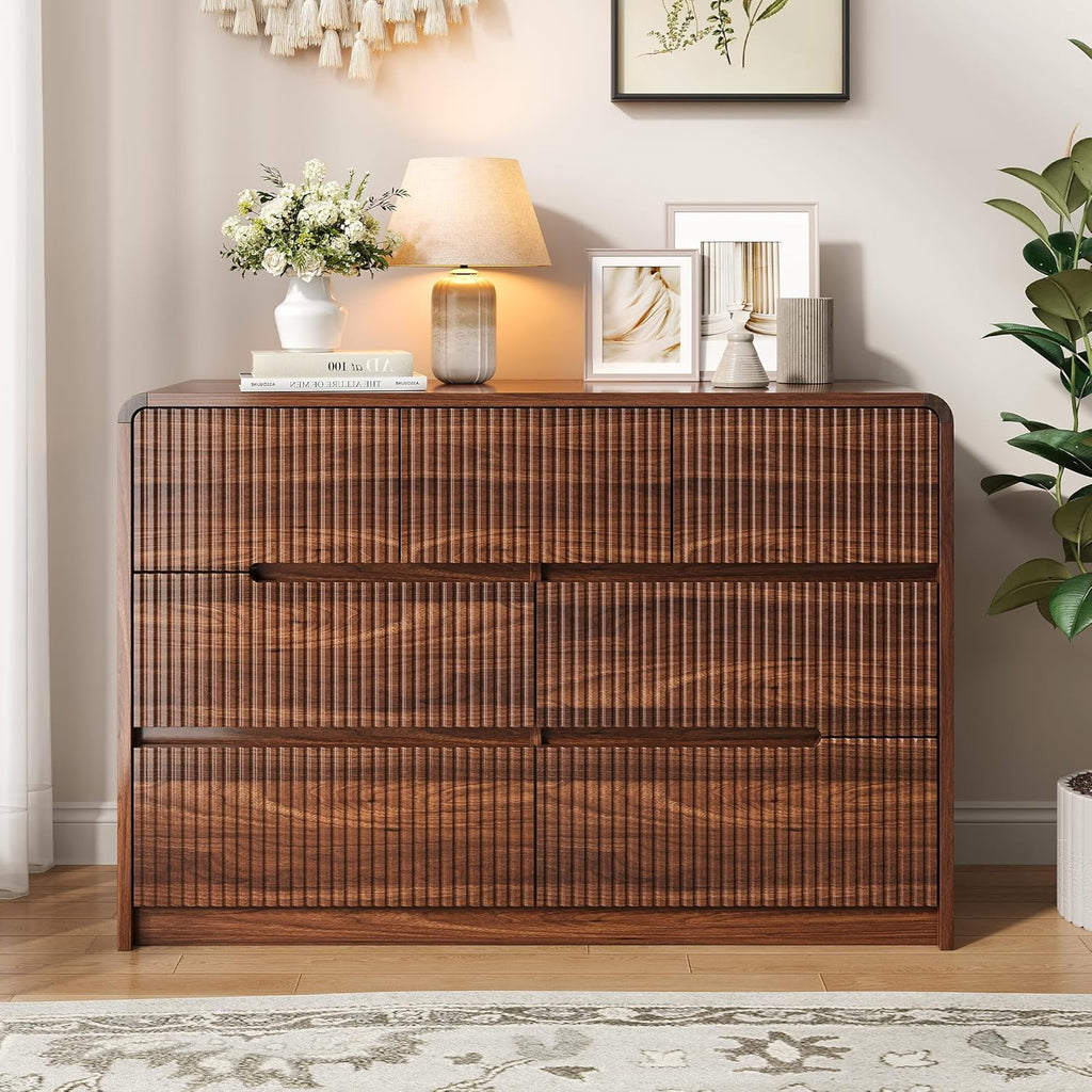 Fluted Dresser for Bedroom, 7 Drawer Dressers for Closet 48" Wide Large Wood Dresser Modern TV Stand, Wooden Clothes Storage Organizer Chest of Drawers for Living Room Hallway Entryway