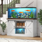 55-75 Gallon Fish Tank Stand with Sliding Barn Doors & Power Outlet, Heavy Duty Aquarium Stand with Cabinet Storage for Fish Tank, Turtle Tank, Reptile Terrarium, 1000LBS Capacity, White