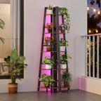 5-Tier Corner Shelf with LED Light, 70 Inch Display Shelf for Living Room, Bedroom, Bookshelf, Industrial Shelf, Plant Shelf (Rustic Brown, Ladder Corner Shelf)