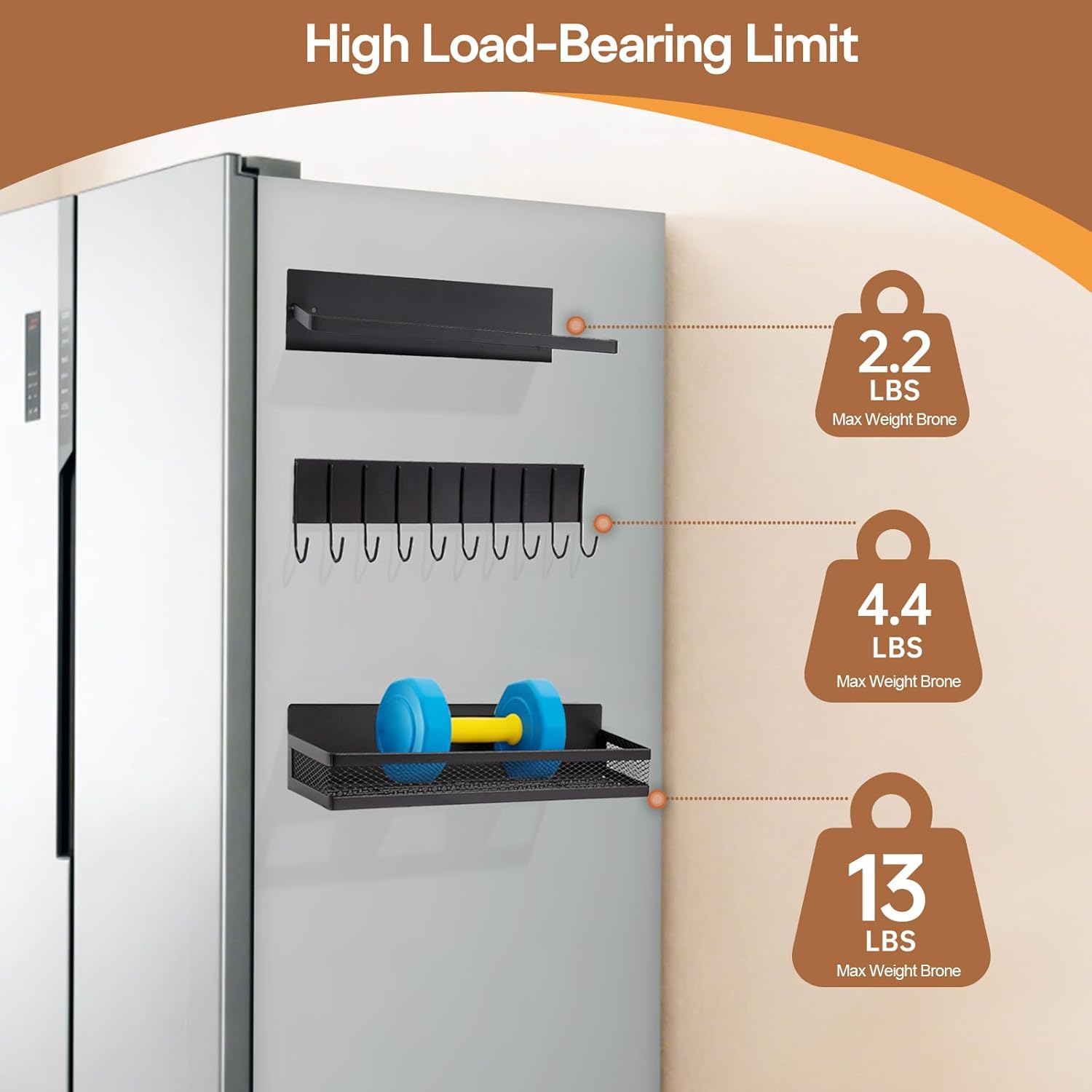 6 Pack Magnetic Shelves for Washing Machine and Fridge, Magnetic Laundry Organizer, Magnetic Fridge Shelves with Versatile Hooks, Paper Towel Holder and Metal Storage Baskets