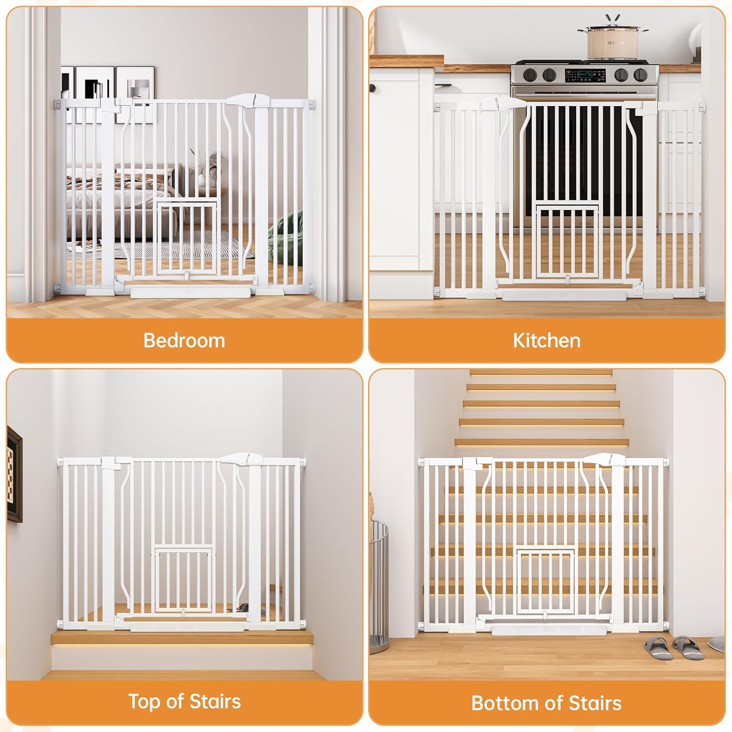 Pet Gate With Cat Door, 29.5-43'' Extra Wide Auto Close Dog Gate Indoor, 1.37'' Narrower Bar Spacing, No Drilling Pressure Mounted Easy Walk Thru for Doorway and Stairs