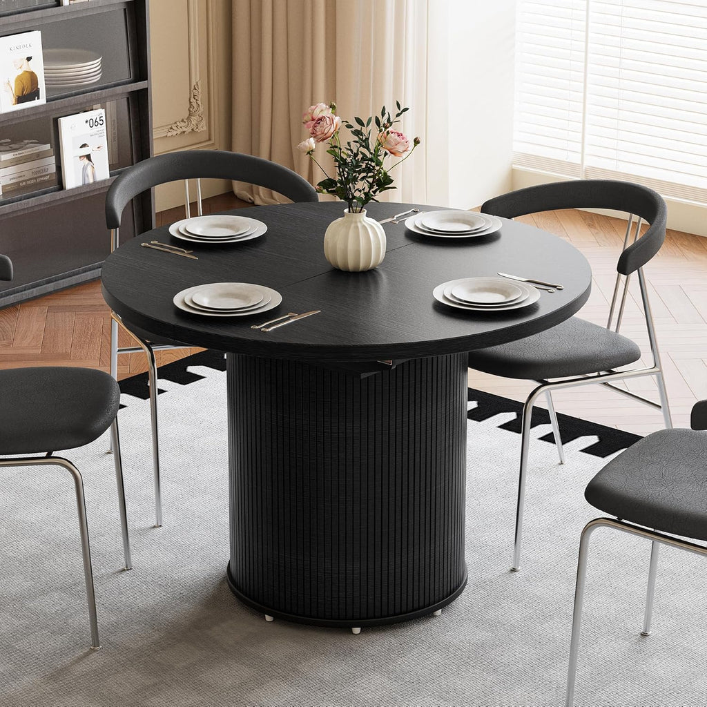 Extendable Dining Room Table Round Dining Table for 4 6 8, 43"-59" Modern Wood Kitchen Table with Removable Leaves Extendable Dinner Tables|Living Room|Small Space