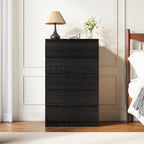 Black Wood Dresser for Bedroom, 5 Drawer for Clothes Storage, Modern Dresser with Wide Drawers, Wide Wooden Chest Drawers for Living Room, Entryway, TV Stand